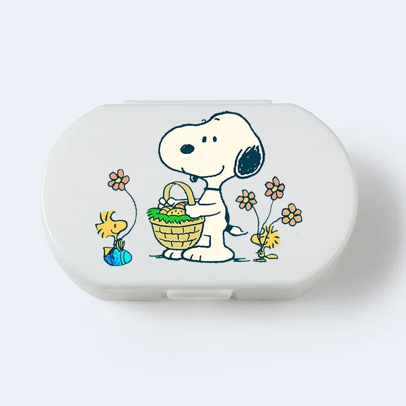 Portable Snoopys Mini Pill Box Kawaii Travel Anime Three-compartment Transparent Plastic Medicines Storage Case Container Gifts