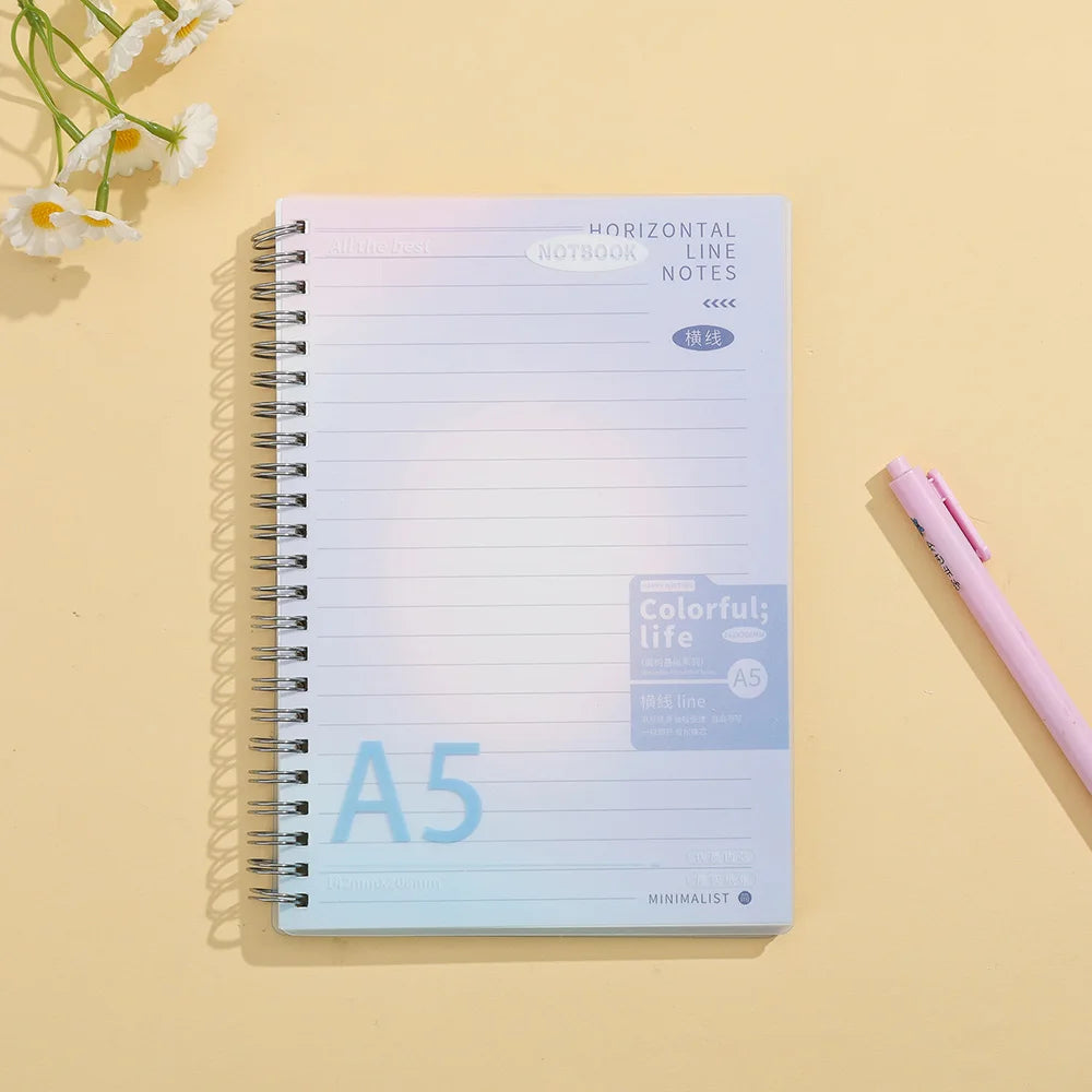 Gradient Spiral Notebook A5 B5 Pastel PP Cover Grid/Lined/Blank Pages 70GSM Paper Aesthetic Stationery for School Office Journal