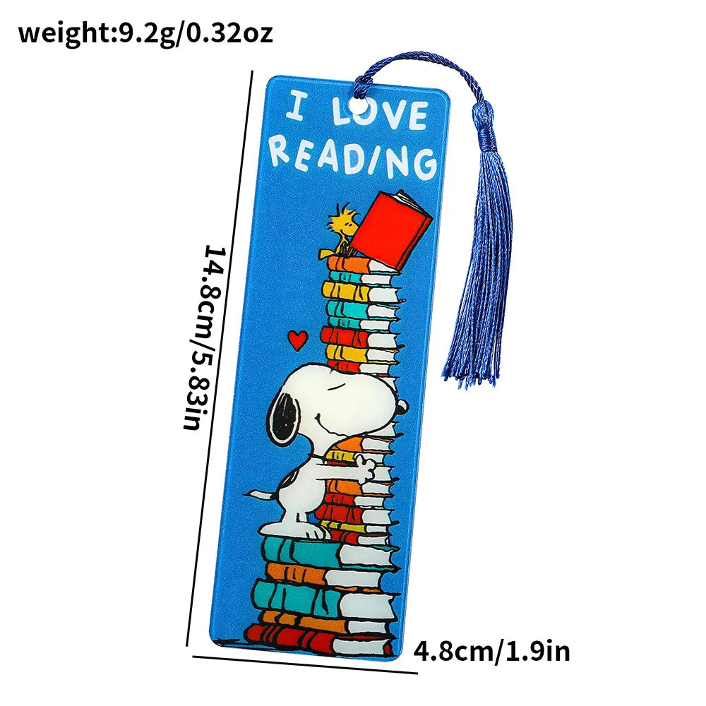 1pc Cute Cartoon Snoopy Book Mark Acrylic Bookmark with Tassel for Anime Fans Collection, Holiday Gift Reading Marker Stationery