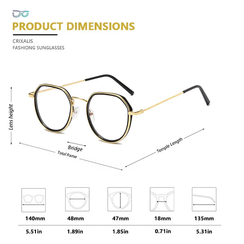 CRIXALIS Retro Round Blue Light Glsses for Women Men Fashion Computer Eyewear Vintage Metal Eyeglass Frame Female Male UV400