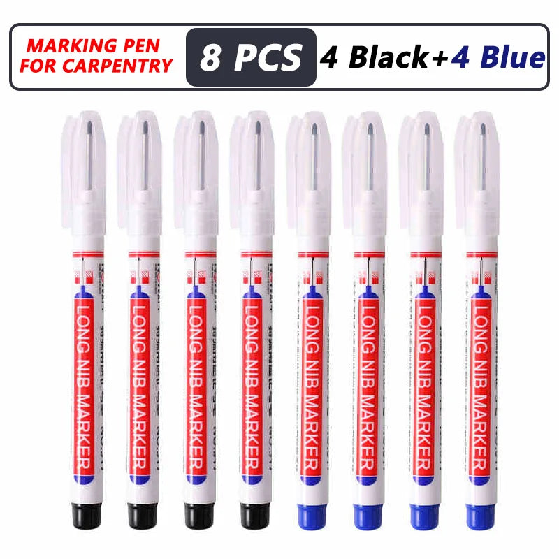 8Pcs/Set 20mm Deep Hole Long Nib Head Markers For Metal Perforating Pen Waterproof Bathroom Woodworking Decoration Multi-Purpose