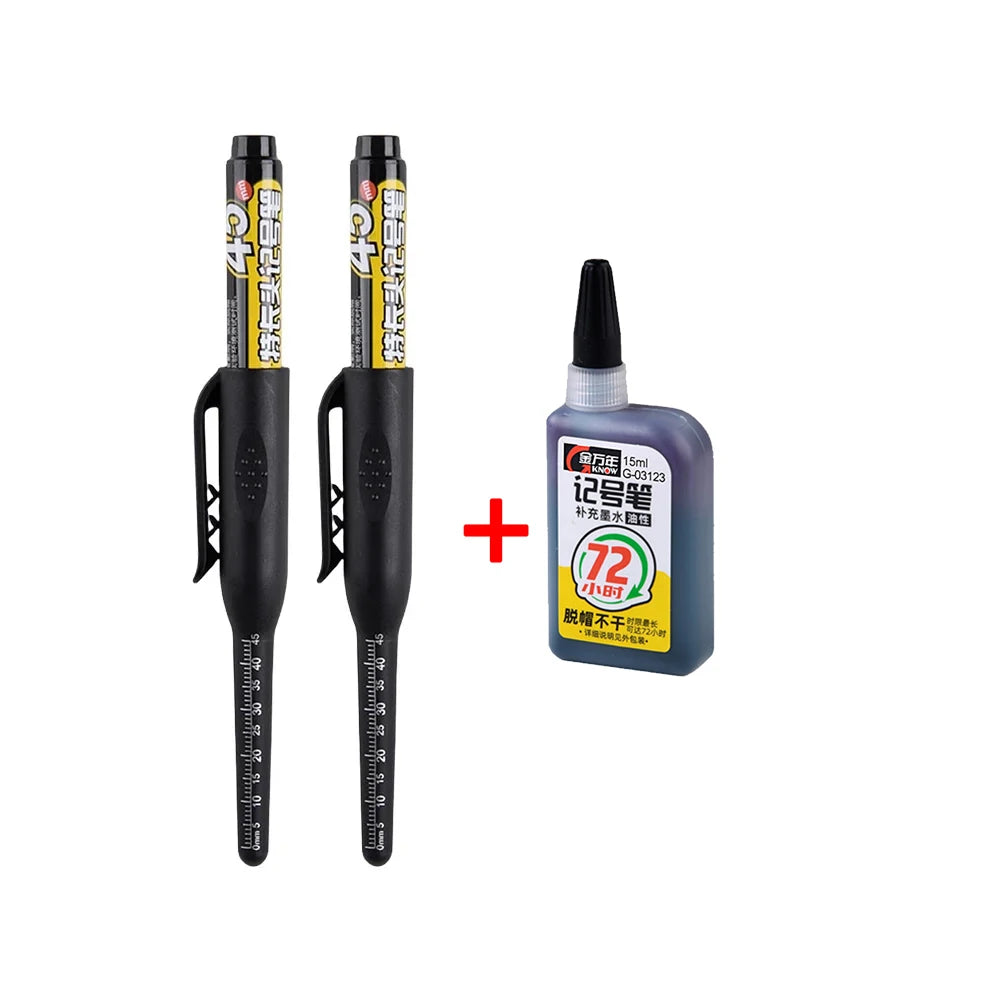 45mm Waterproof Deep Hole Marker Pens Long Nib Head Carpenter Pen Black/Blue/Red Ink for Multi-Purpose Woodworking Hand Tools