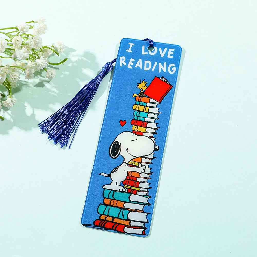 1pc Cute Cartoon Snoopy Book Mark Acrylic Bookmark with Tassel for Anime Fans Collection, Holiday Gift Reading Marker Stationery