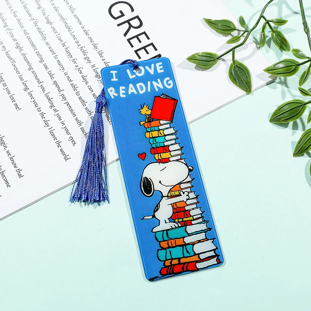1pc Cute Cartoon Snoopy Book Mark Acrylic Bookmark with Tassel for Anime Fans Collection, Holiday Gift Reading Marker Stationery
