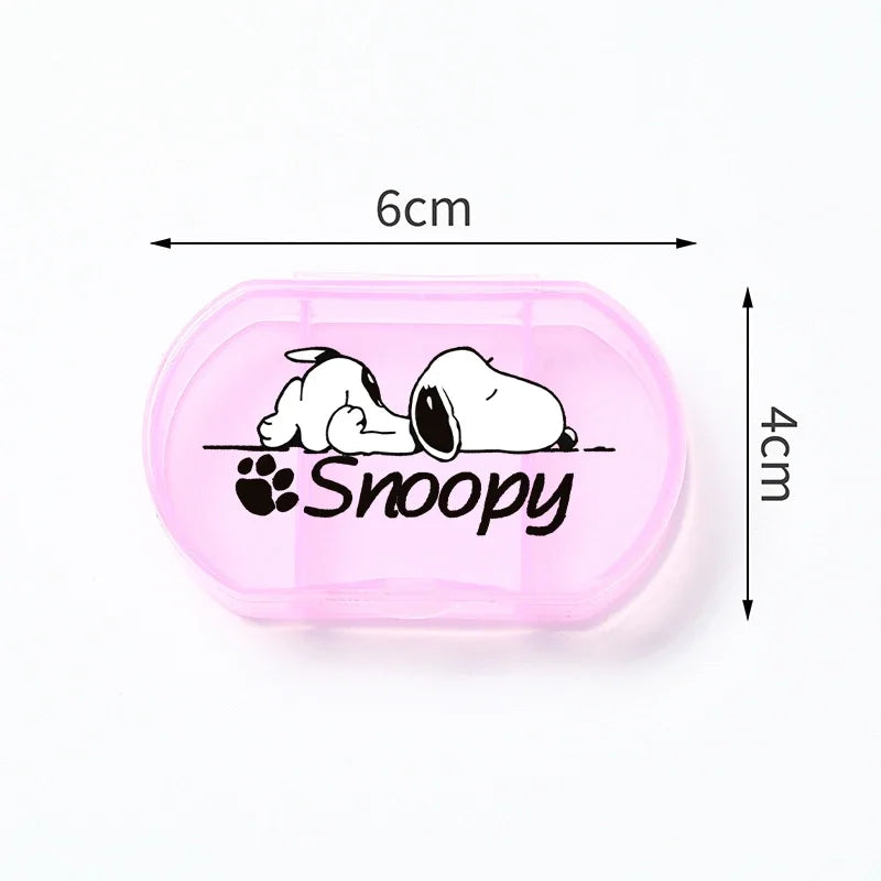 Portable Snoopys Mini Pill Box Kawaii Travel Anime Three-compartment Transparent Plastic Medicines Storage Case Container Gifts