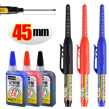 45mm Waterproof Deep Hole Marker Pens Long Nib Head Carpenter Pen Black/Blue/Red Ink for Multi-Purpose Woodworking Hand Tools