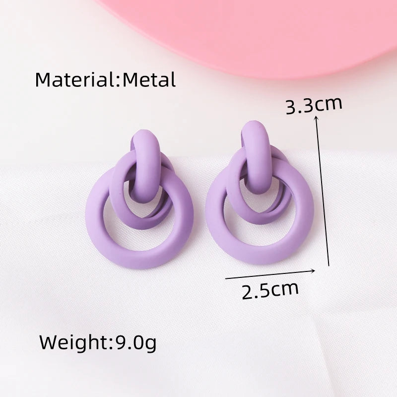 Sweet Purple Flower Butterfly Geometric Drop Earrings for Women Daisy Heart C-Shaped Round Sqaure Brincos Sweet Wedding Jewelry