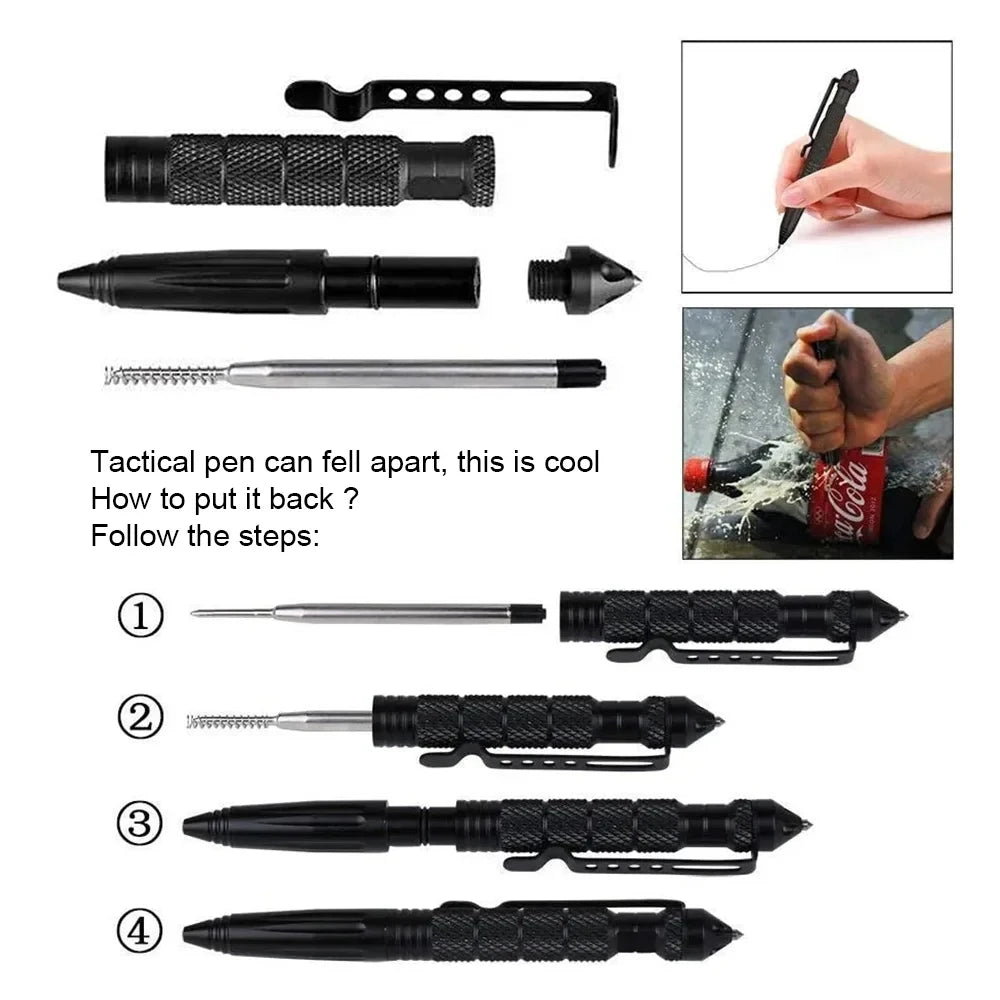 Outdoor Self-defense Tactical Defense Pen EDC Multi-function Special Combat Pen Window Breaking Survival pen