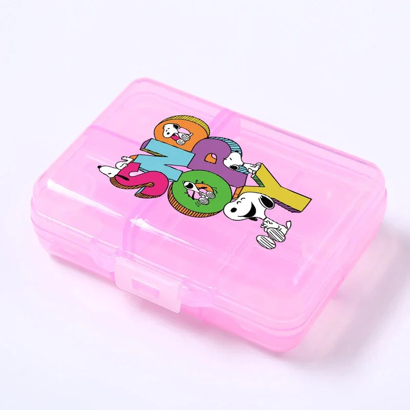 Kawaii Snoopys Anime Storage Box Pill Case Large Capacity A Week Organizer Portable Travel Outdoor Tablets Vitamins Container
