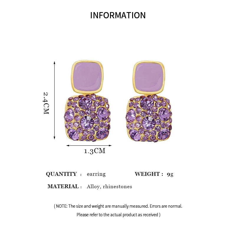 Purple Rhinestone Stud Earrrings For Women Exquisite Imitation Pearl Earrings Simple Square Geometric Earrings Party Jewelry