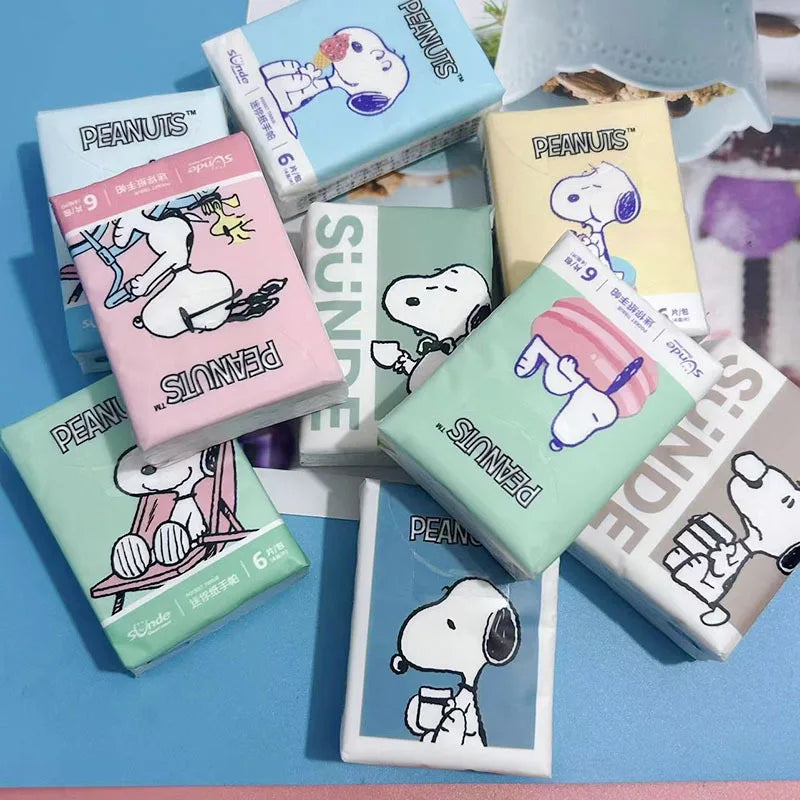 9pcs Kawaii Snoopy Handkerchief Paper Student Cartoon Printed Portable Girls Mini Pocket Tissue Toilet Papers Soft Napkin Gifts