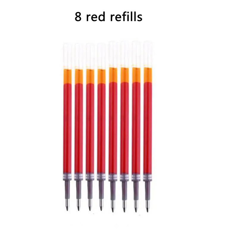 1Pc Ballpoint Pen + 8 Refills Black Blue Red Ink Gel Pen Bullet Tip 0.5mm Rollerball Pen School Office Supplies Stationery Pen