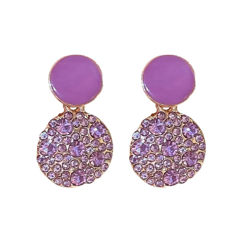925 Silver Needle Earrings Sales Korean Edition Purple Crystal Light Luxury Geometric Circle Dropping Fashion Design Earrings
