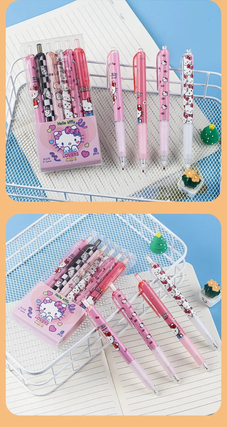 6pcs Cartoon Gel Pen Hello Kitty Cartoon Cinnamoroll Kuromi Quick Drying Black 0.5mm Ballpoint Pen Student Stationery Supplies