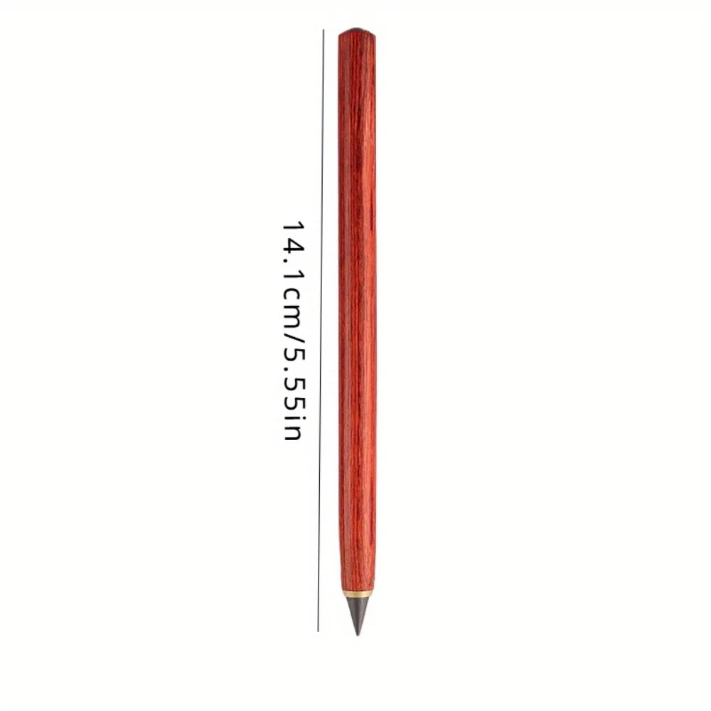 1PC Pen +5pcs Pen Tip Wooden Eternal Pencil HB Never Need Sharpening Unbreakable for Students Sketching Drawing High Tech