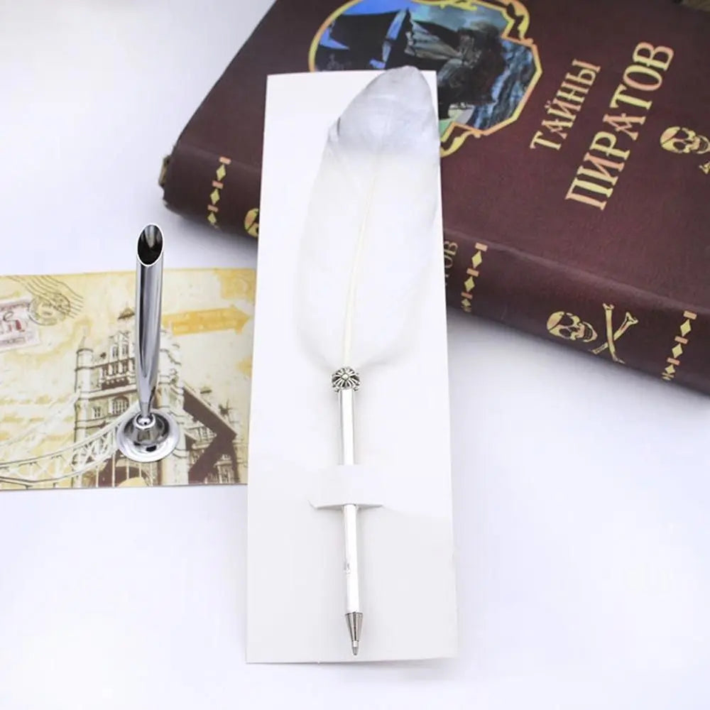1 Set Vintage Feather Pen with 5 Pen-nib Carved Flower Nib Quill Dip Pen Oblique Pen Set Gift Writing Tools School Office Supply