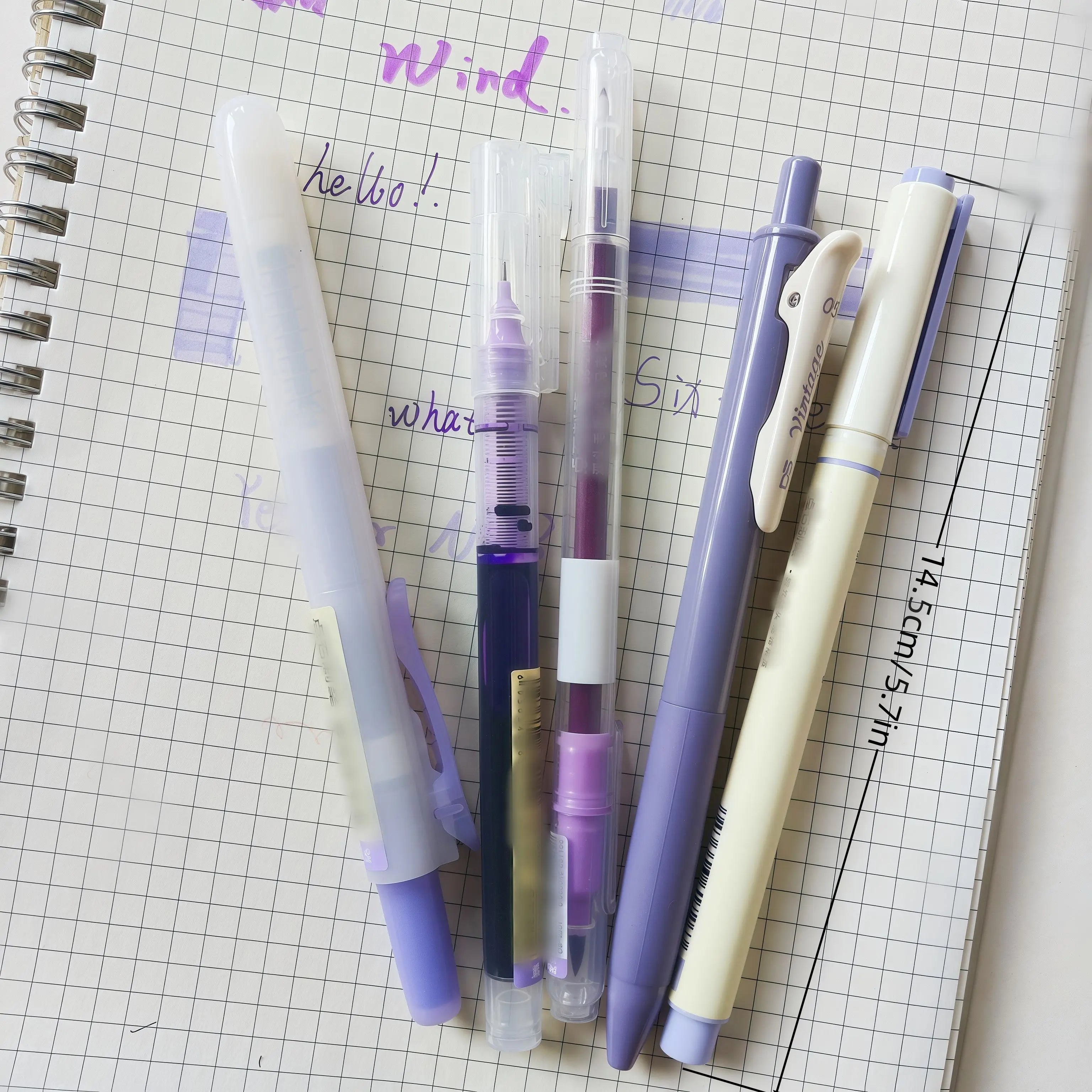 5 Purple Pens with Various Nibs, Suitable for Drawing, Doodling, Highlighting, School and Art Supplies