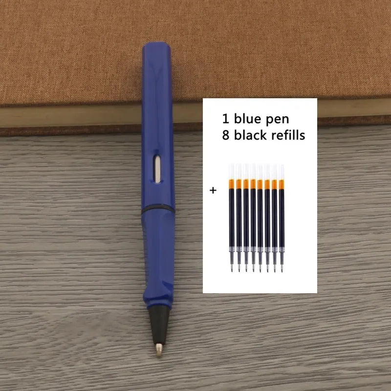 1Pc Ballpoint Pen + 8 Refills Black Blue Red Ink Gel Pen Bullet Tip 0.5mm Rollerball Pen School Office Supplies Stationery Pen