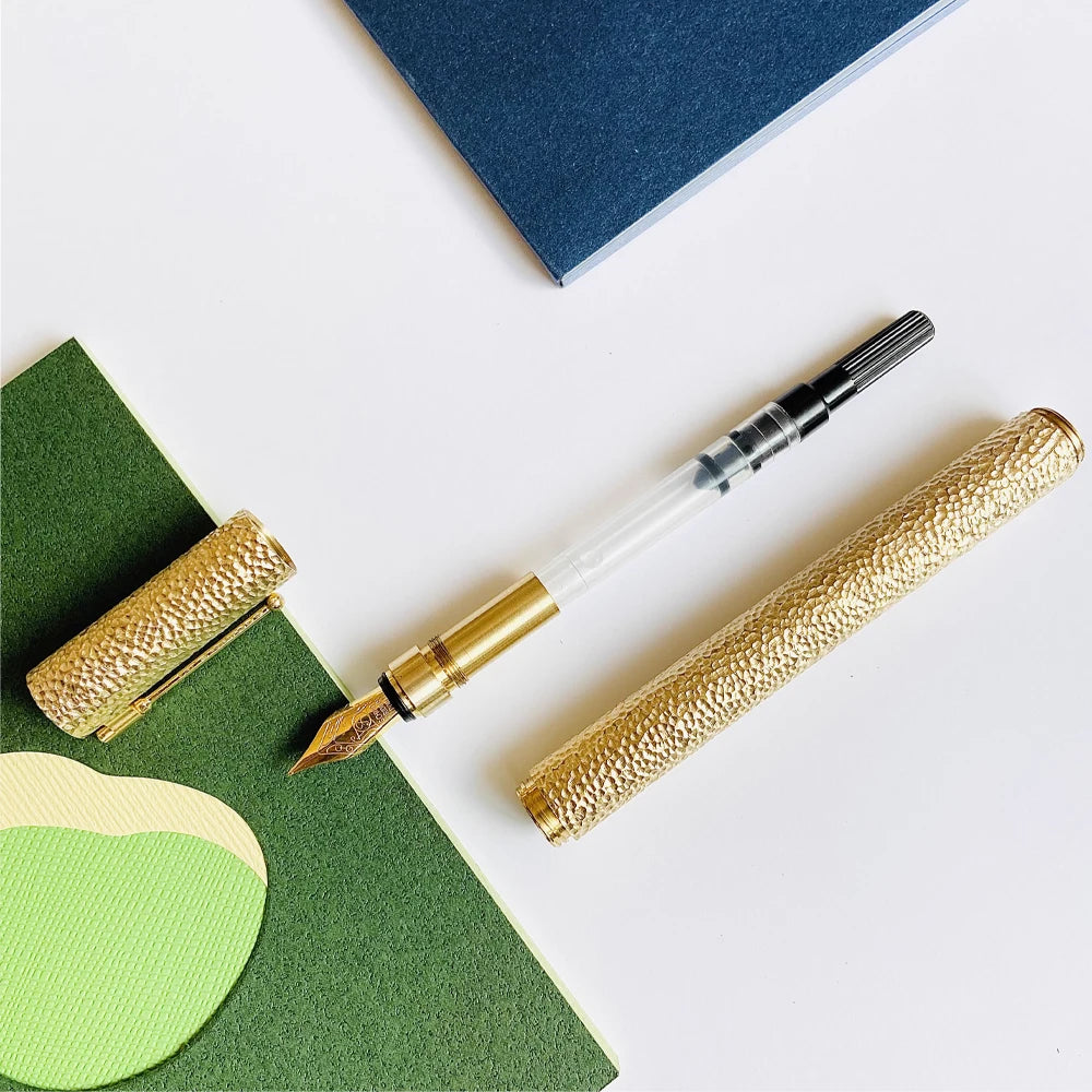Benovel Hand carved brass hammer patterned fountain pen Retro writing ink pen F nib school office business supplies gift pens