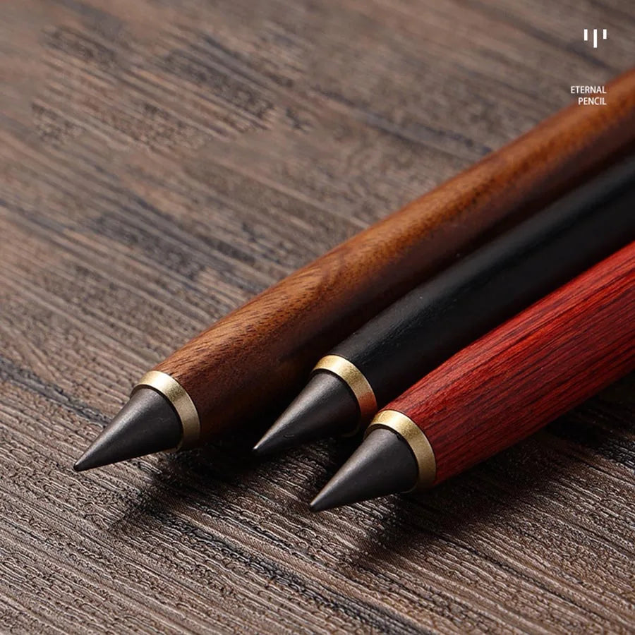 1PC Pen +5pcs Pen Tip Wooden Eternal Pencil HB Never Need Sharpening Unbreakable for Students Sketching Drawing High Tech