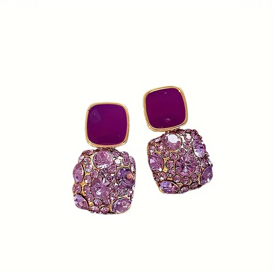 New Purple Simulated Zircon Square Earrings Wwith A Light Luxur High-End Feel Fashionable Female Wedding Party Jewelry Gifts