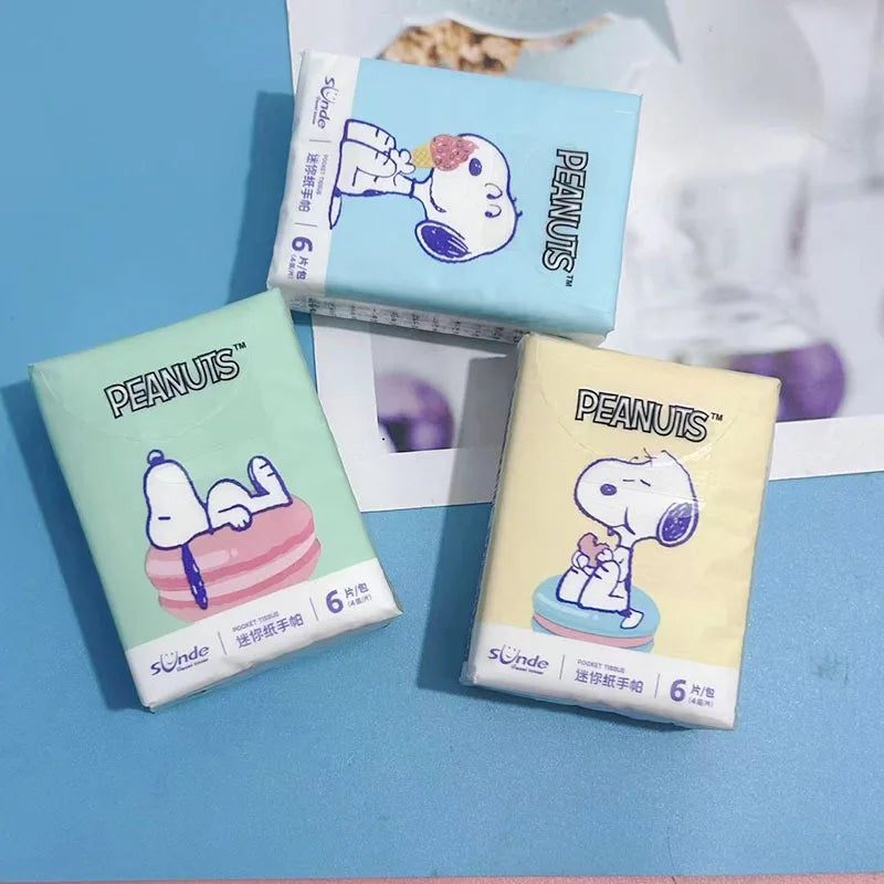 9pcs Kawaii Snoopy Handkerchief Paper Student Cartoon Printed Portable Girls Mini Pocket Tissue Toilet Papers Soft Napkin Gifts