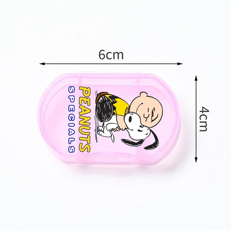 Portable Snoopys Mini Pill Box Kawaii Travel Anime Three-compartment Transparent Plastic Medicines Storage Case Container Gifts