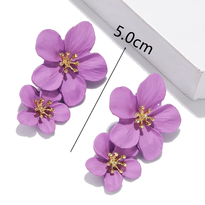 Sweet Purple Flower Butterfly Geometric Drop Earrings for Women Daisy Heart C-Shaped Round Sqaure Brincos Sweet Wedding Jewelry