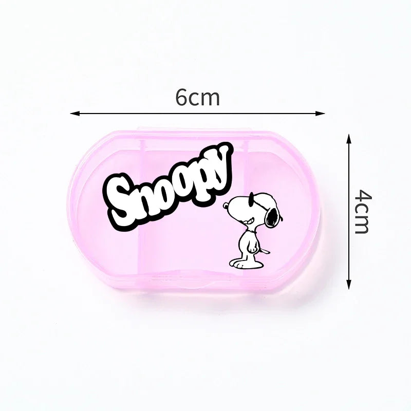 Portable Snoopys Mini Pill Box Kawaii Travel Anime Three-compartment Transparent Plastic Medicines Storage Case Container Gifts