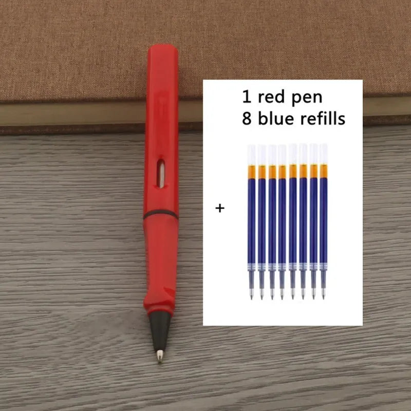 1Pc Ballpoint Pen + 8 Refills Black Blue Red Ink Gel Pen Bullet Tip 0.5mm Rollerball Pen School Office Supplies Stationery Pen