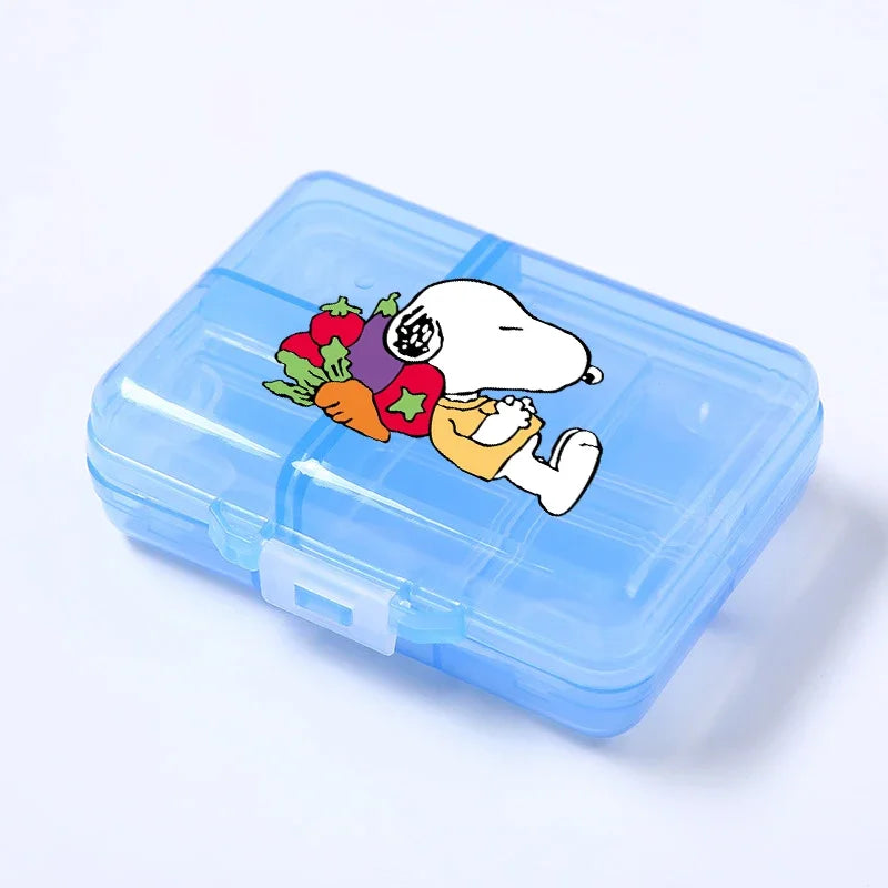 Kawaii Snoopys Anime Storage Box Pill Case Large Capacity A Week Organizer Portable Travel Outdoor Tablets Vitamins Container