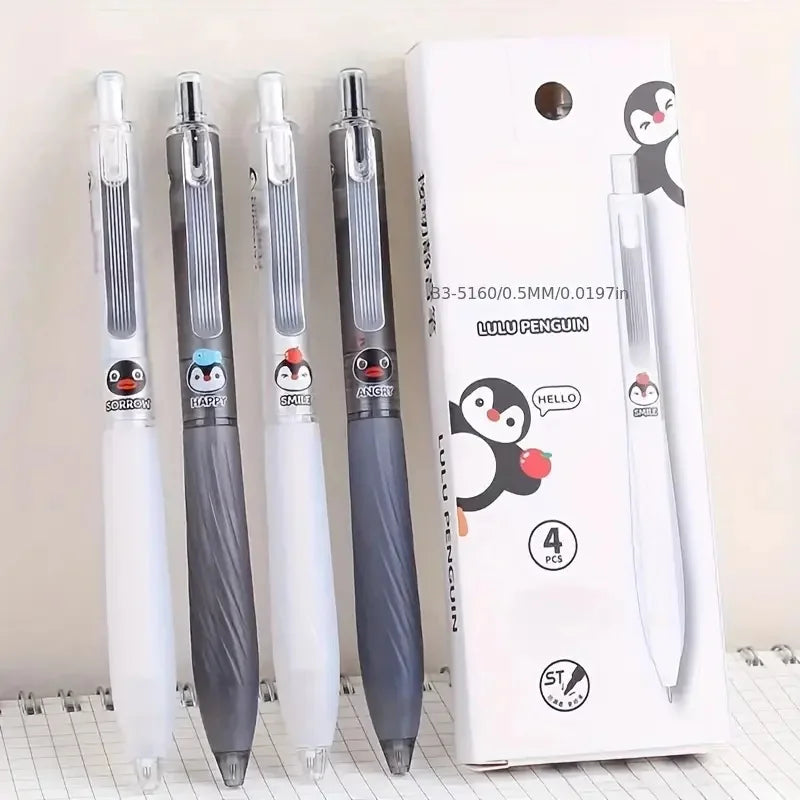 4pcs Penguin Gel Pens 0.3Mm Fine Tip, Smooth Writing, Durable And Comfortable, Suitable for Office And Study Use