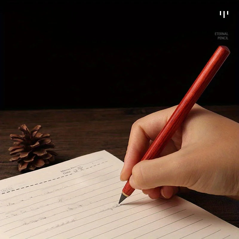 1PC Pen +5pcs Pen Tip Wooden Eternal Pencil HB Never Need Sharpening Unbreakable for Students Sketching Drawing High Tech