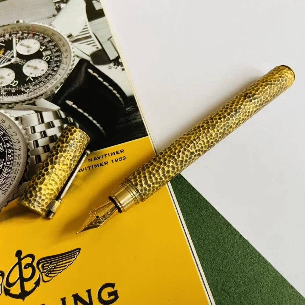 Benovel Hand carved brass hammer patterned fountain pen Retro writing ink pen F nib school office business supplies gift pens