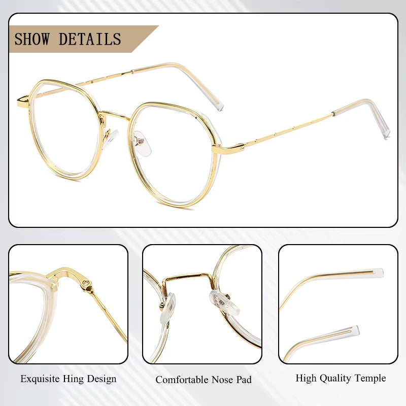 CRIXALIS Retro Round Blue Light Glsses for Women Men Fashion Computer Eyewear Vintage Metal Eyeglass Frame Female Male UV400