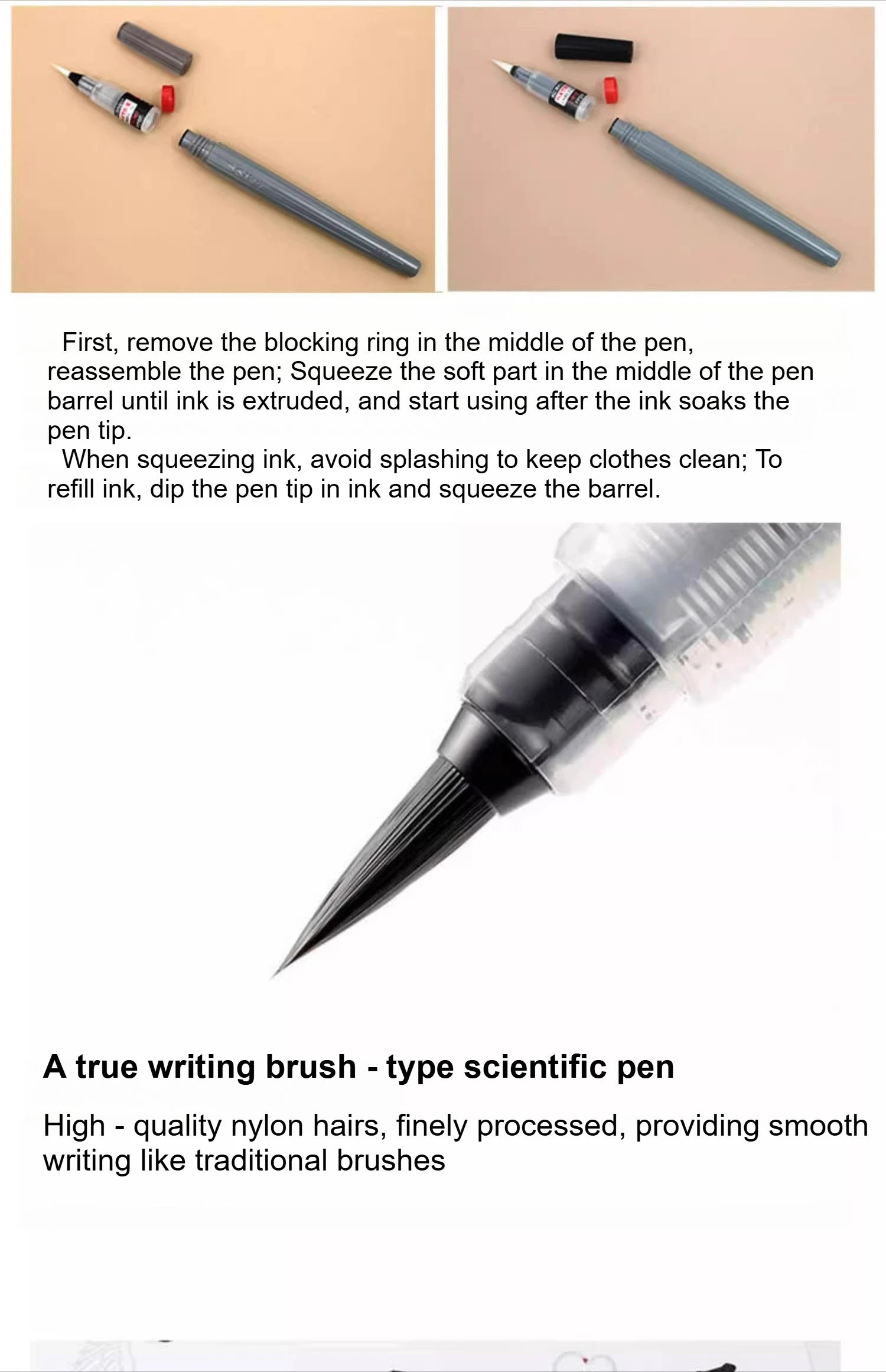 PENTEL Scientific Writing Portable Brush Pen Soft - tipped Calligraphy Practice Pen Refillable Ink Small Regular Script