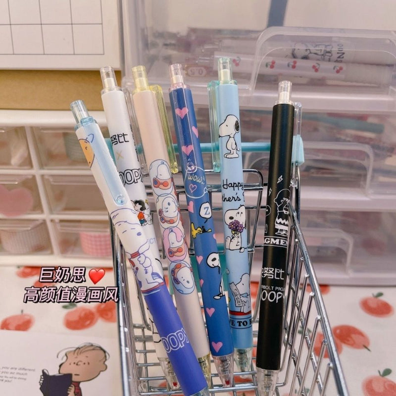 6pcs Snoopy Neutral Pen 0.5mm Black Water Pen for Writing Notebooks Girls CuteSchool Office Supplies Accessories Stationery Gift