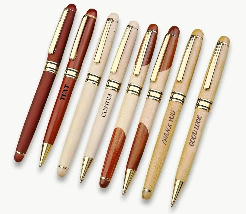 Custom Wood Ballpoint Pen Laser Engrave LOGO Text Personalized Sign Pen for Family Company Friend Gift Box Available