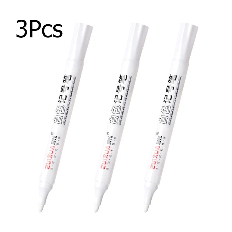 White Marker Pen Set Waterproof Permanent Paint Pens DIY Graffiti for Wood, Glass, Plastic Leather Stationery School Supplies