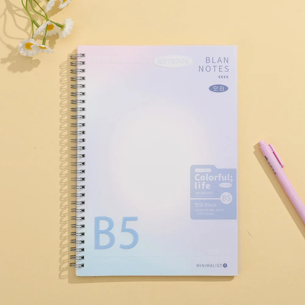 Gradient Spiral Notebook A5 B5 Pastel PP Cover Grid/Lined/Blank Pages 70GSM Paper Aesthetic Stationery for School Office Journal