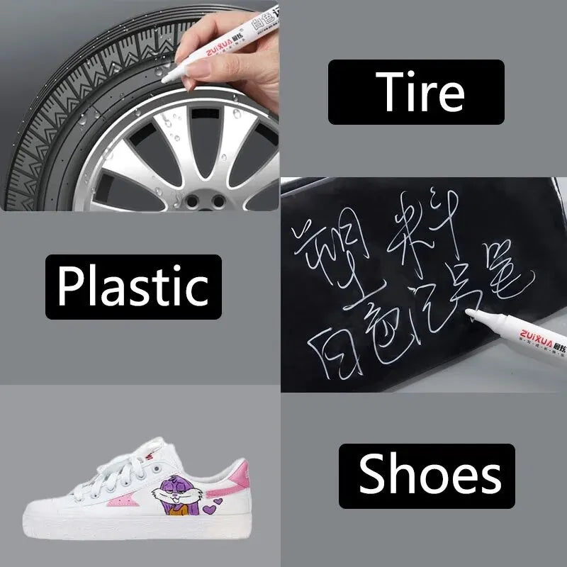 White Marker Pen Set Waterproof Permanent Paint Pens DIY Graffiti for Wood, Glass, Plastic Leather Stationery School Supplies