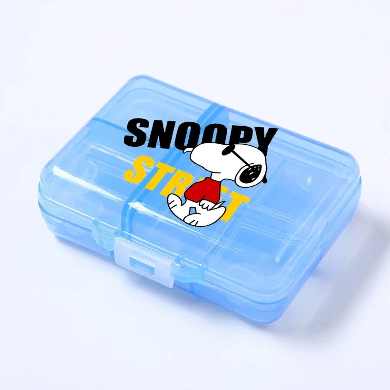 Kawaii Snoopys Anime Storage Box Pill Case Large Capacity A Week Organizer Portable Travel Outdoor Tablets Vitamins Container