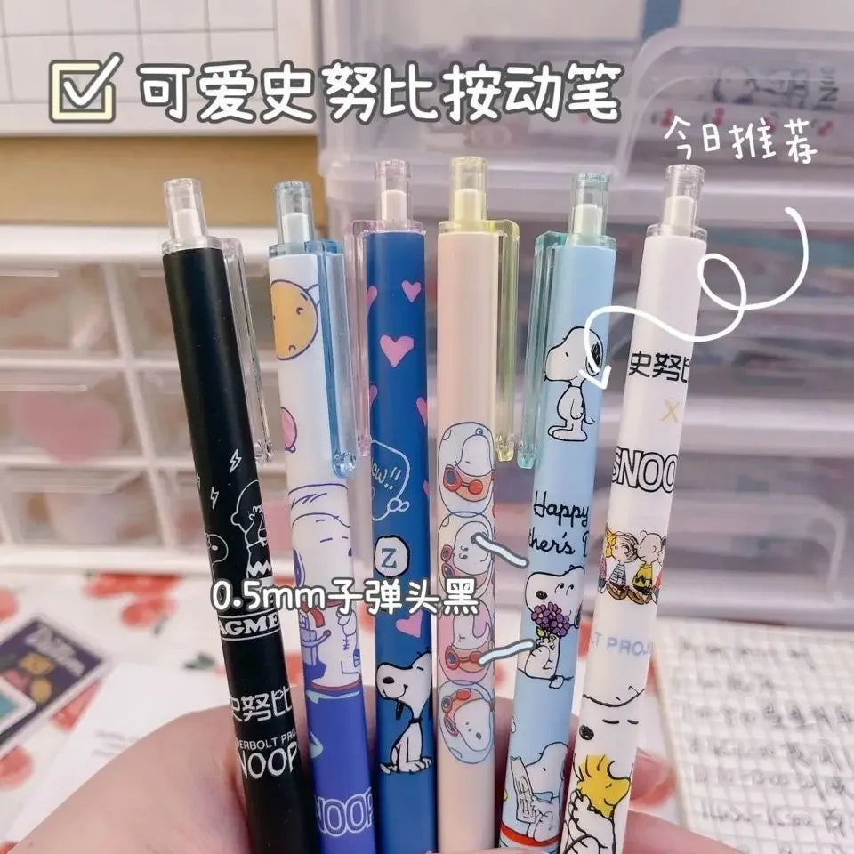 6pcs Snoopy Neutral Pen 0.5mm Black Water Pen for Writing Notebooks Girls CuteSchool Office Supplies Accessories Stationery Gift