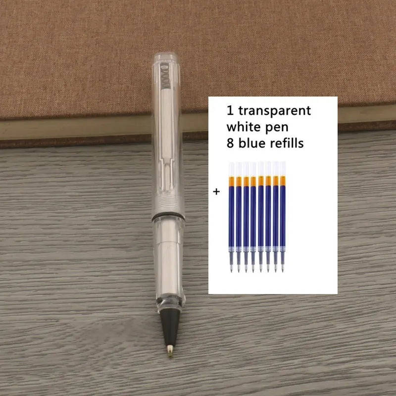 1Pc Ballpoint Pen + 8 Refills Black Blue Red Ink Gel Pen Bullet Tip 0.5mm Rollerball Pen School Office Supplies Stationery Pen