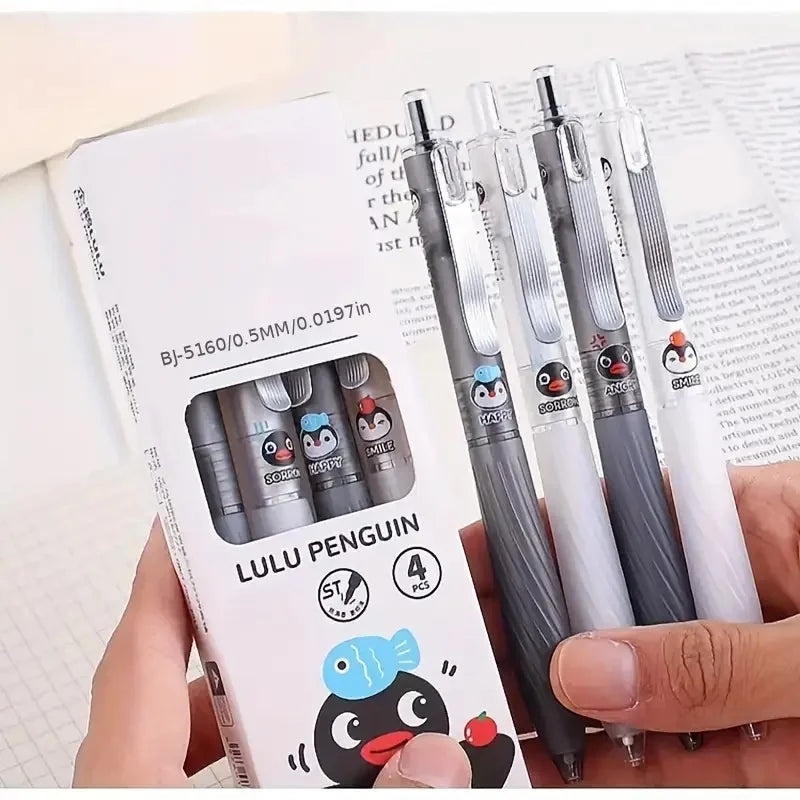 4pcs Penguin Gel Pens 0.3Mm Fine Tip, Smooth Writing, Durable And Comfortable, Suitable for Office And Study Use