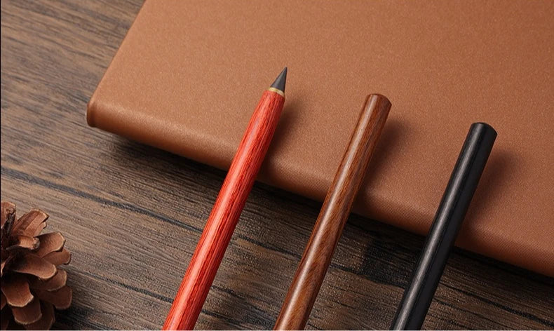 1PC Pen +5pcs Pen Tip Wooden Eternal Pencil HB Never Need Sharpening Unbreakable for Students Sketching Drawing High Tech