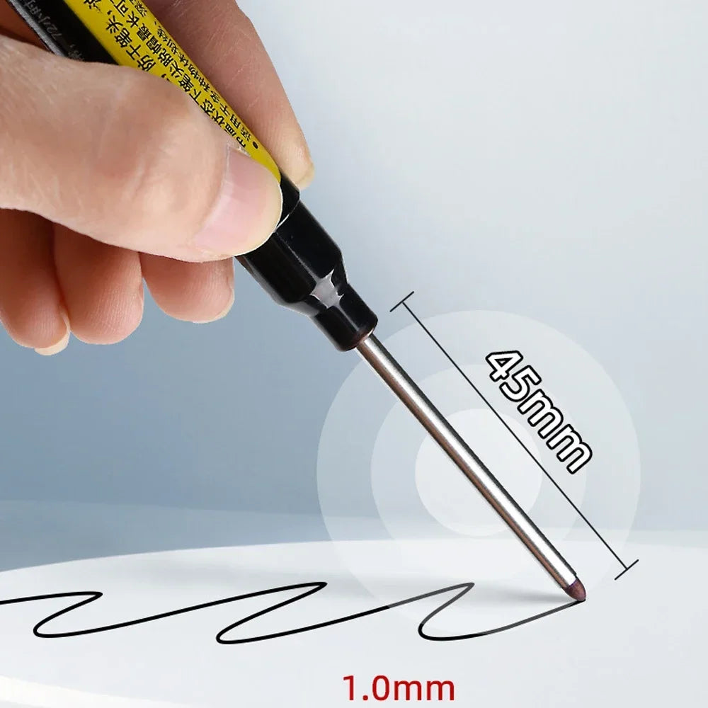 45mm Waterproof Deep Hole Marker Pens Long Nib Head Carpenter Pen Black/Blue/Red Ink for Multi-Purpose Woodworking Hand Tools