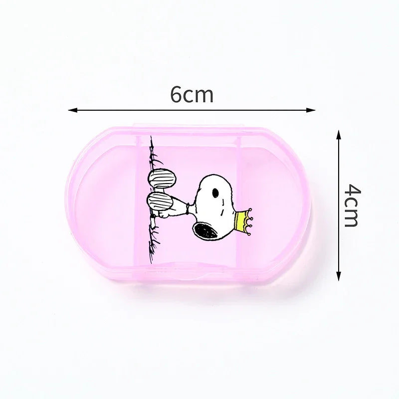 Portable Snoopys Mini Pill Box Kawaii Travel Anime Three-compartment Transparent Plastic Medicines Storage Case Container Gifts