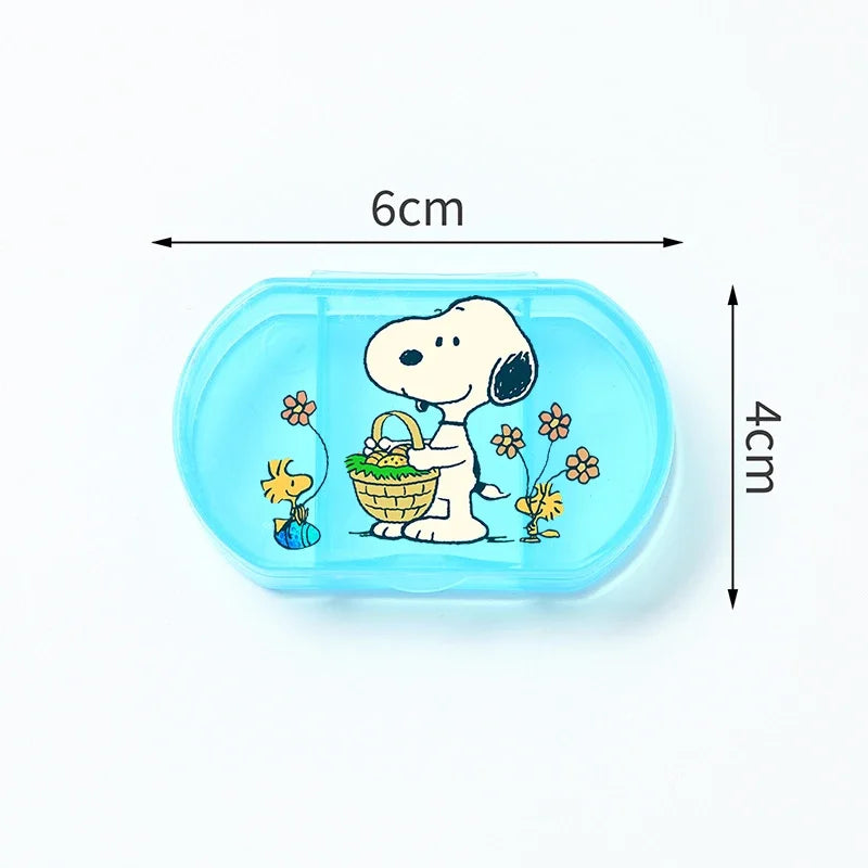 Portable Snoopys Mini Pill Box Kawaii Travel Anime Three-compartment Transparent Plastic Medicines Storage Case Container Gifts