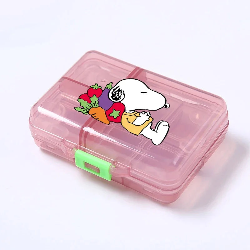 Kawaii Snoopys Anime Storage Box Pill Case Large Capacity A Week Organizer Portable Travel Outdoor Tablets Vitamins Container
